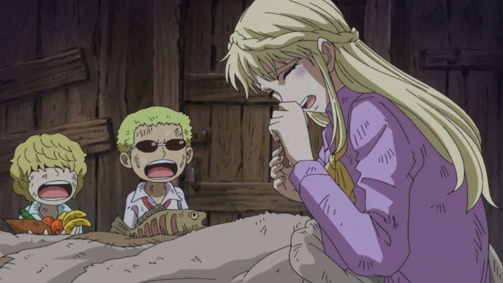 Doflamingo dan Rosinante menangisi ibunya. (dok. Toei Animation/One Piece)