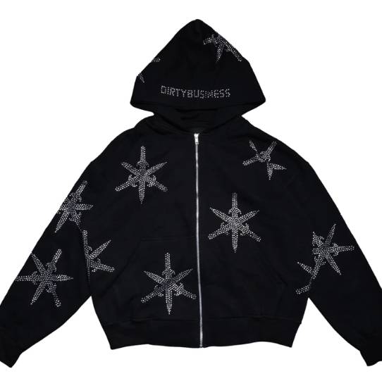 Dirty Business Sword Rhinestone Zip Heavyweight Hoodie Boxy Fit (shopee.co.id/DirtyBusiness.Co)