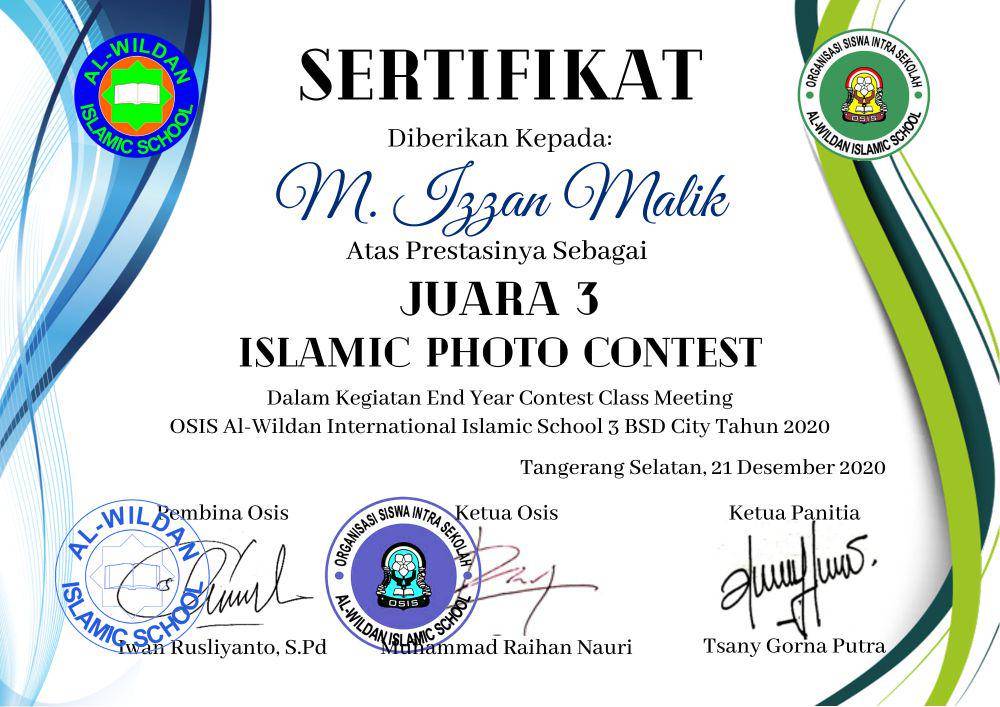 contoh sertifikat class meeting (canva.com/Al-Wildan International Islamic School 3 BSD City)