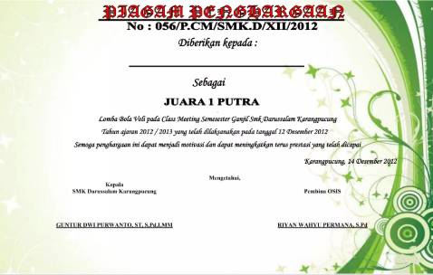 contoh sertifikat class meeting (slideshare.net/RickyVirmansyah)