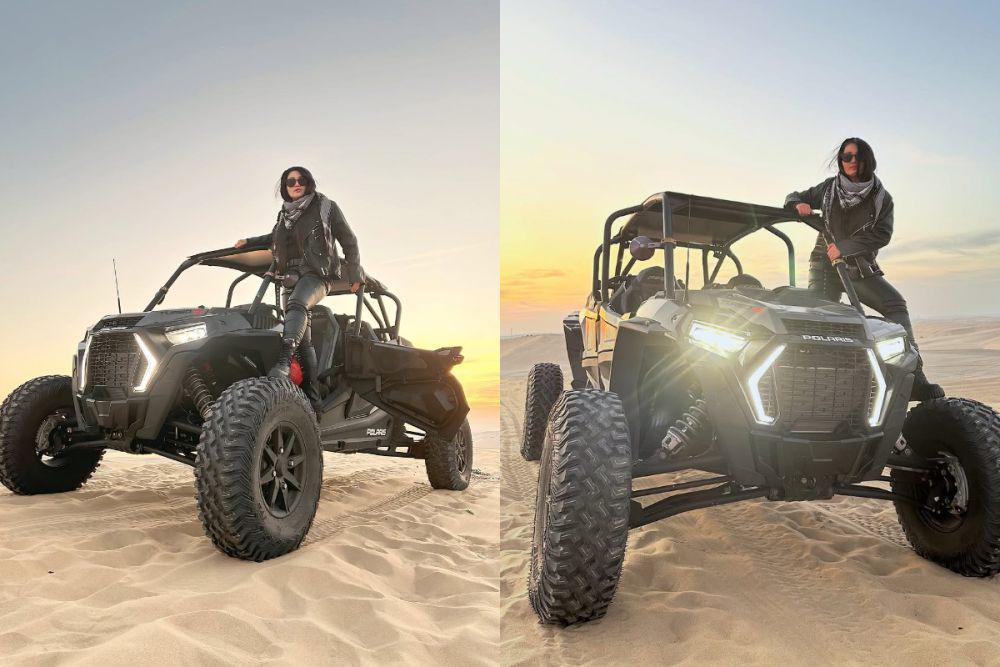 7 Potret Fitri Carlina Berkendara Off-Road di Padang Pasir Qatar