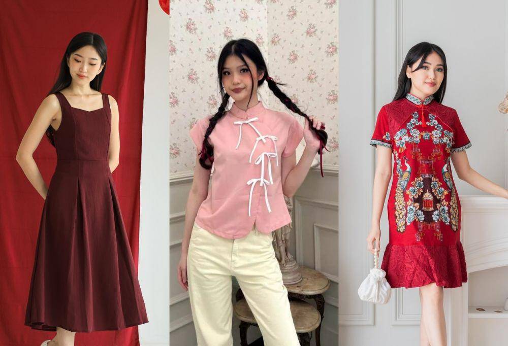 rekomendasi baju Imlek (instagram.com/samelevel.id | shopee.co.id/aesthete.yourlife | instagram.com/lilybelleclothing)