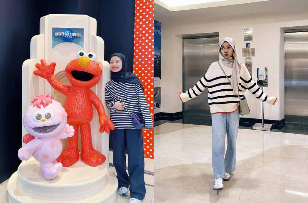 9 Ide Mix and Match Striped T-Shirt ala Tsana, Simpel dan Menarik!