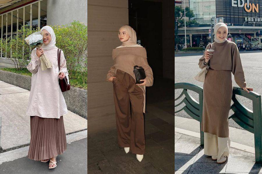 OOTD Mocha Mousse untuk hangout. (instagram.com/zafiradpa | instagram.com/fitrahydy | instagram.com/virasoto)