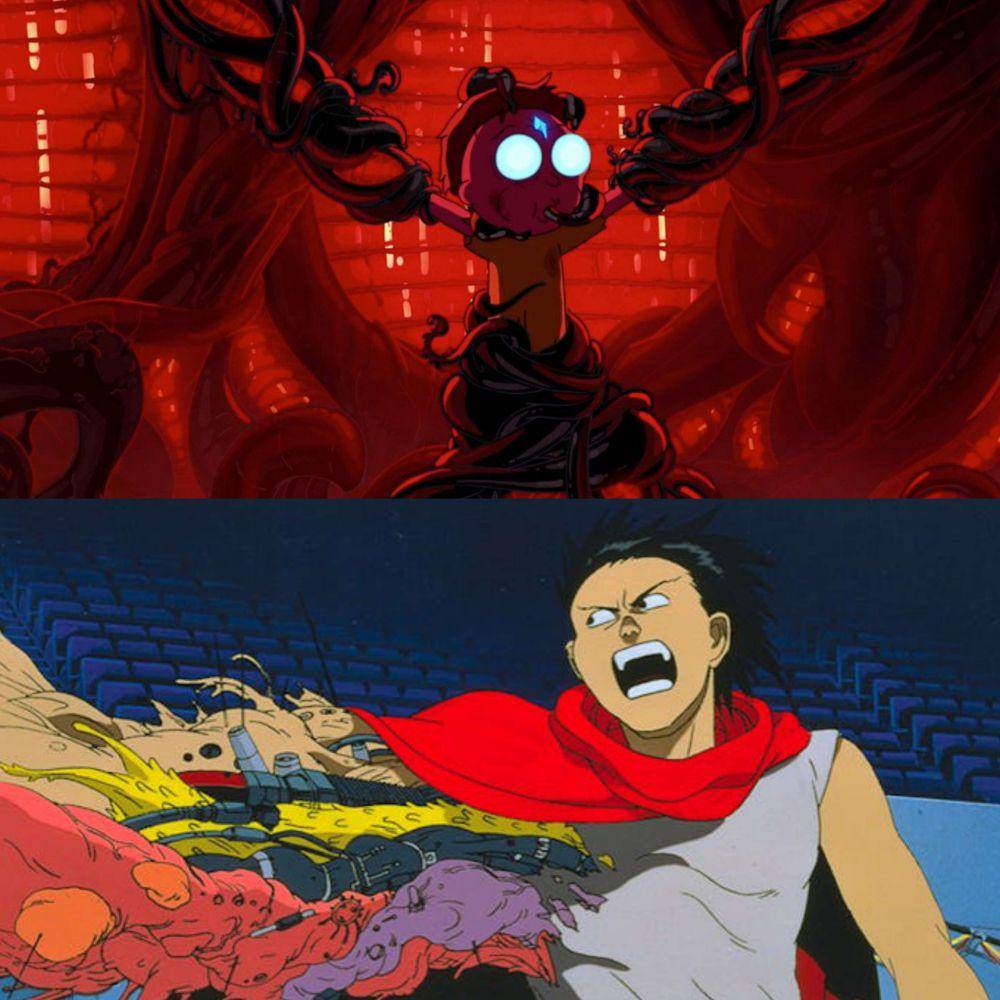 adegan dalam serial Rick and Morty dan film Akira. (dok. Williams Street/Rick and Morty | dok. Tokyo Movie Shinsha Co., Ltd./Akira)