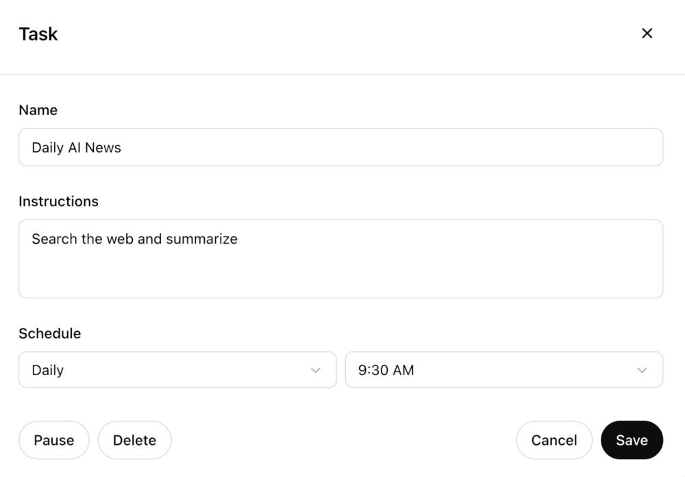 tampilan fitur Tasks di ChatGPT. (dok. OpenAI)