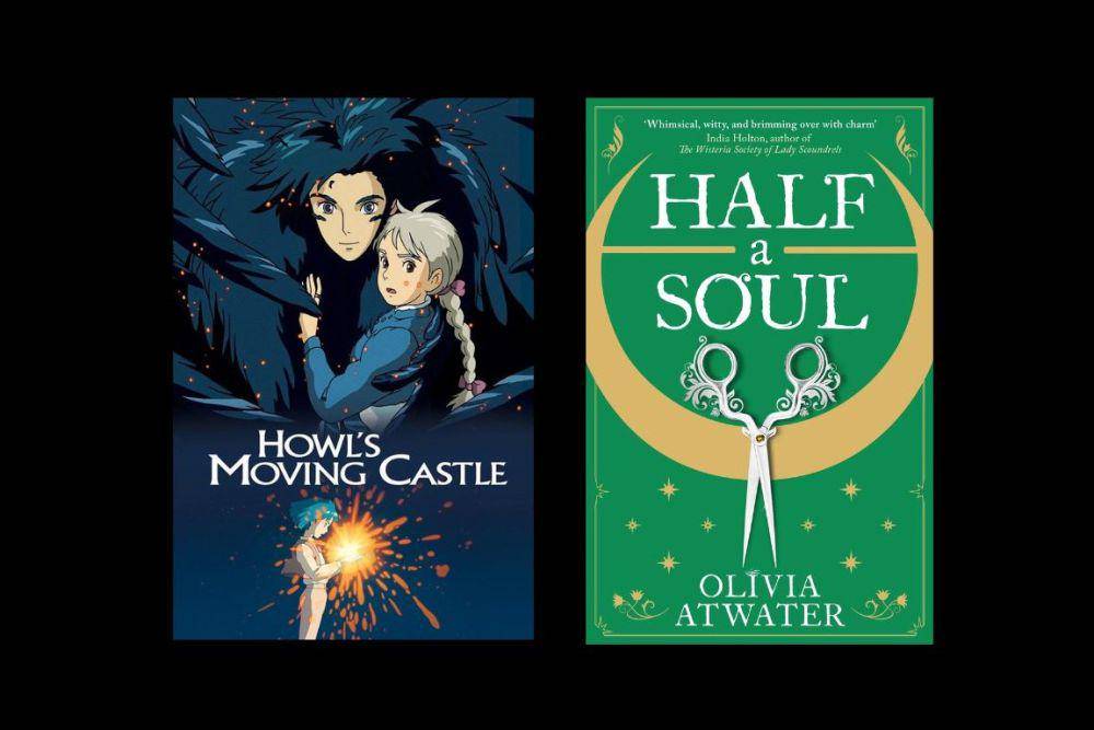 poster film Howl's Moving Castle dan novel Half a Soul (dok. Studio Ghibli/Howl's Moving Castle | dok. Orbit Books/Half a Soul)