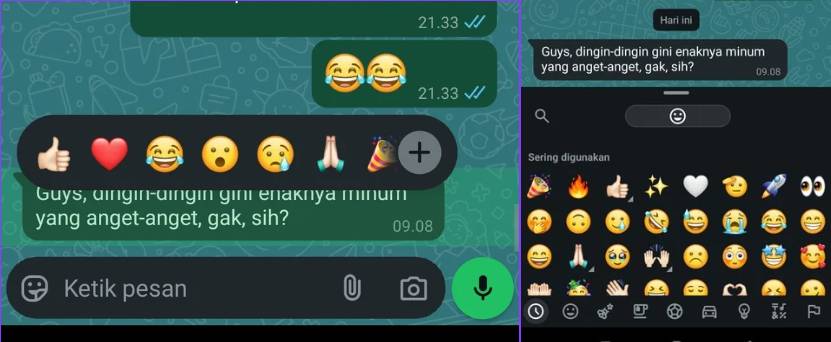 tampilan fitur memberi reaksi di WhatsApp (dok. pribadi/Diyah Esti Cahyo Pertiwi)
