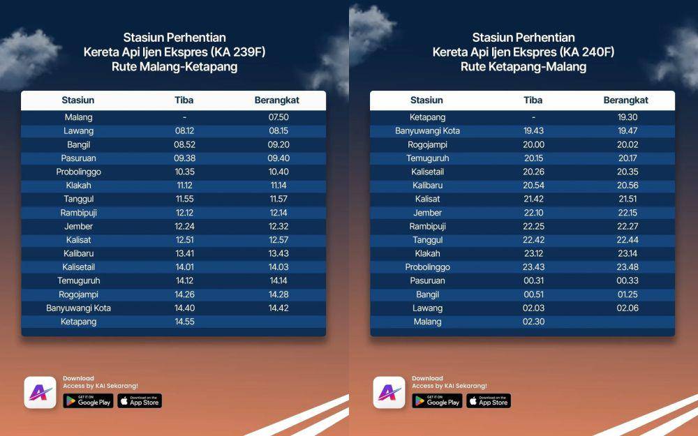informasi jadwal KA Ijen Ekspres (instagram.com/kai121_)
