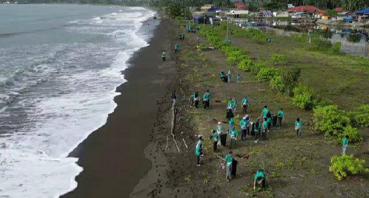 Aksi bersih-bersih pantai dalam rangkaian peringatan HUT ke-56 PT Vale Indonesia Tbk di Pantai Desa Bahomoahi, Morowali. (dok. PT Vale Indonesia)