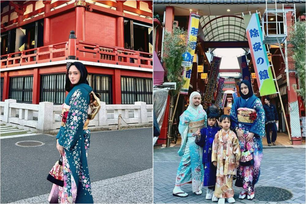 10 Potret Inara Rusli Pakai Kimono, Naik Jinrikisha Bareng Anak