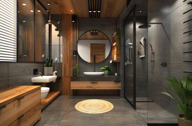 kamar mandi modern dinding abu-abu (vecteezy.com/gankogroup)