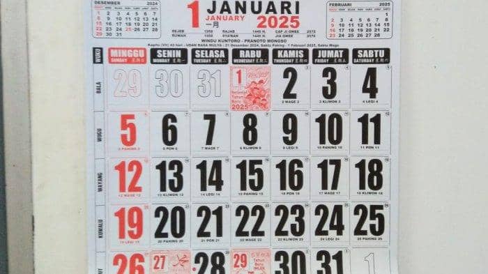 Kalender bulan Januari 2025.(Dok.Istimewa)
