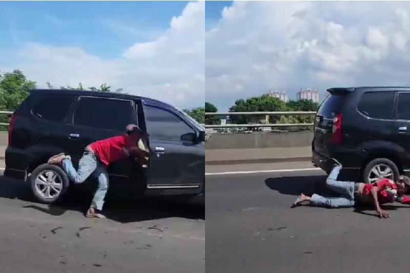 Mobil Avanza Melaju Tanpa Pengemudi di Tol Jakut hingga Tabrak Sepeda