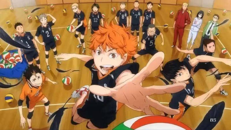 Cuplikan anime Haikyu!! produksi Production I.G yang menampilkan karakter-karakter dari serial olahraga voli.