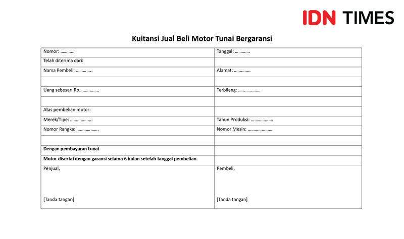 ilustrasi contoh kuitansi jual beli motor secara tunai bergaransi (IDN Times/Uswatun Khasanah)