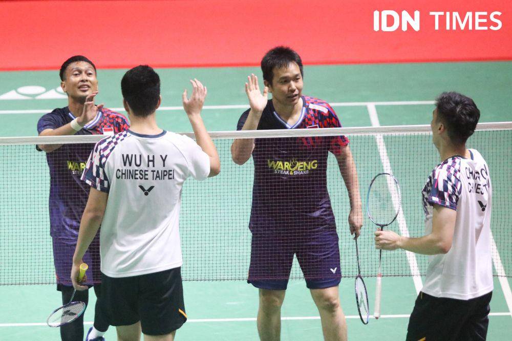 Hendra Setiawan/Mohammad Ahsan di 32 besar Indonesia Masters 2025 (IDN Times/Fauzan)