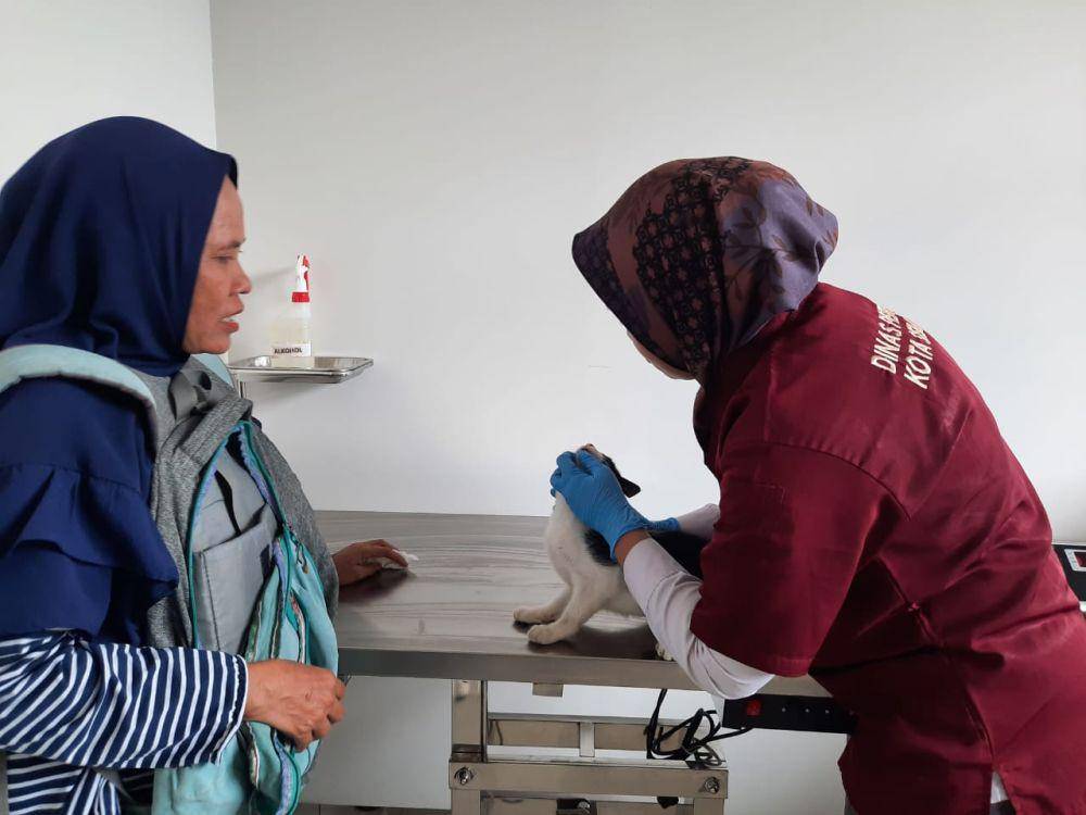 Seorang warga sedang memeriksakan hewan peliharaannya di klinik hewan milik Pemkot Semarang. (dok. Pemkot Semarang)