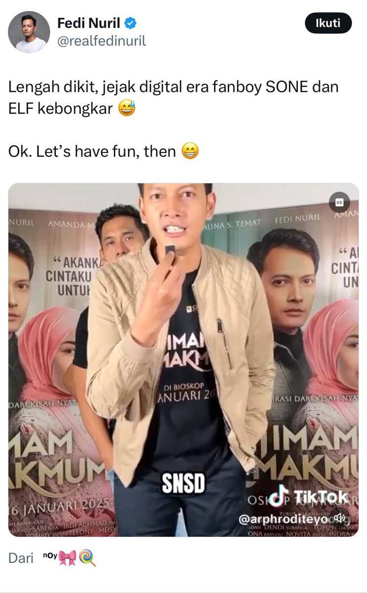 postingan Fedi Nuril (x.com/@realfedinuril)