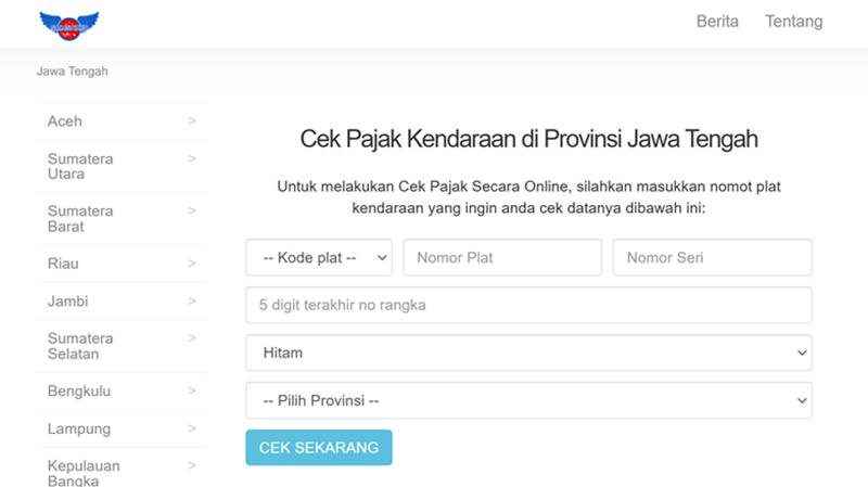 tangkapan layar tampilan situs e-samsat Provinsi Jawa Tengah (samsat.id)