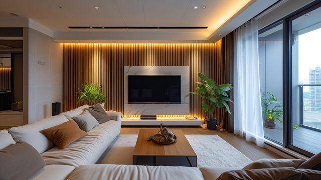 ide ruang keluarga dekorasi dinding aksen wall panel kayu (vecteezy.com/gankogroup)