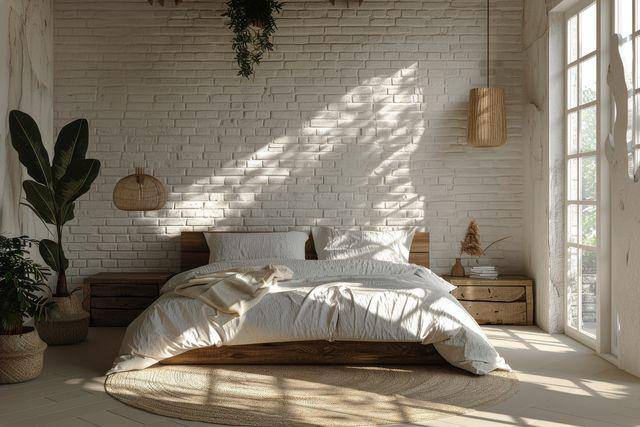 Ide desain kamar tidur rustic minimalis dekorasi bata ekpose (vecteezy.com/yganko)