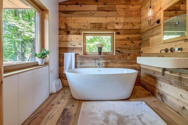 Kamar mandi nuansa pedesaan gaya rustic minimalis (vecteezy.com/Pisut Tardging )