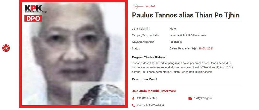 Paulus Tannos alias Thian Po Tjhin. (Dok. Tangkapan layar di laman KPK)