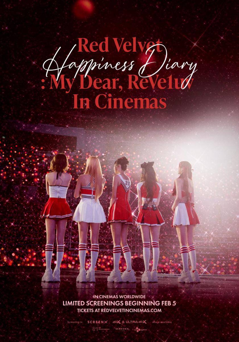 Poster film dokumenter Red Velvet berjudul Red Velvet Happiness Diary : My Dear, ReVe1uv In Cinemas (X.com/RVSmtown)
