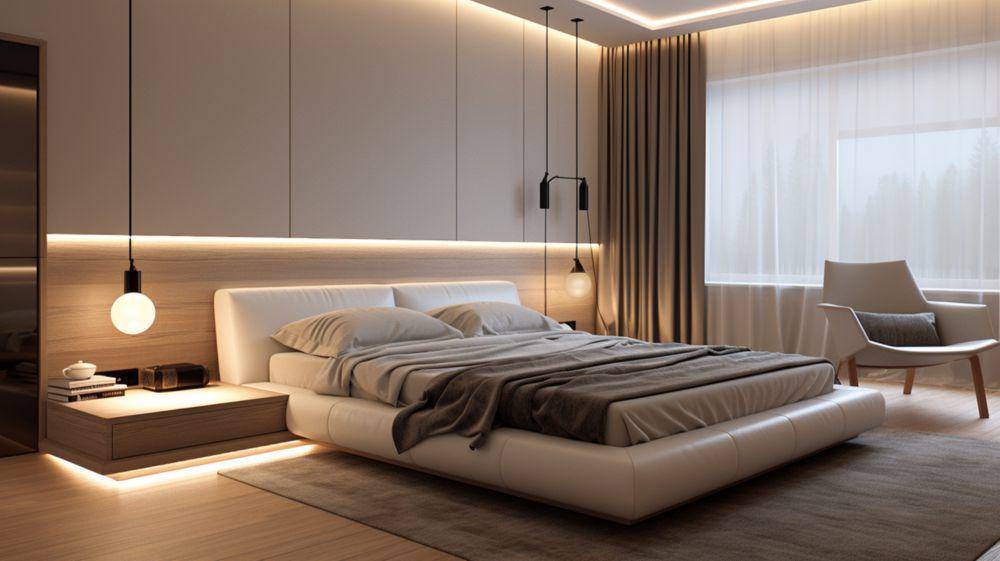 Ilustrasi desain kamar tidur simpel gaya modern (vecteezy.com/icon ade)
