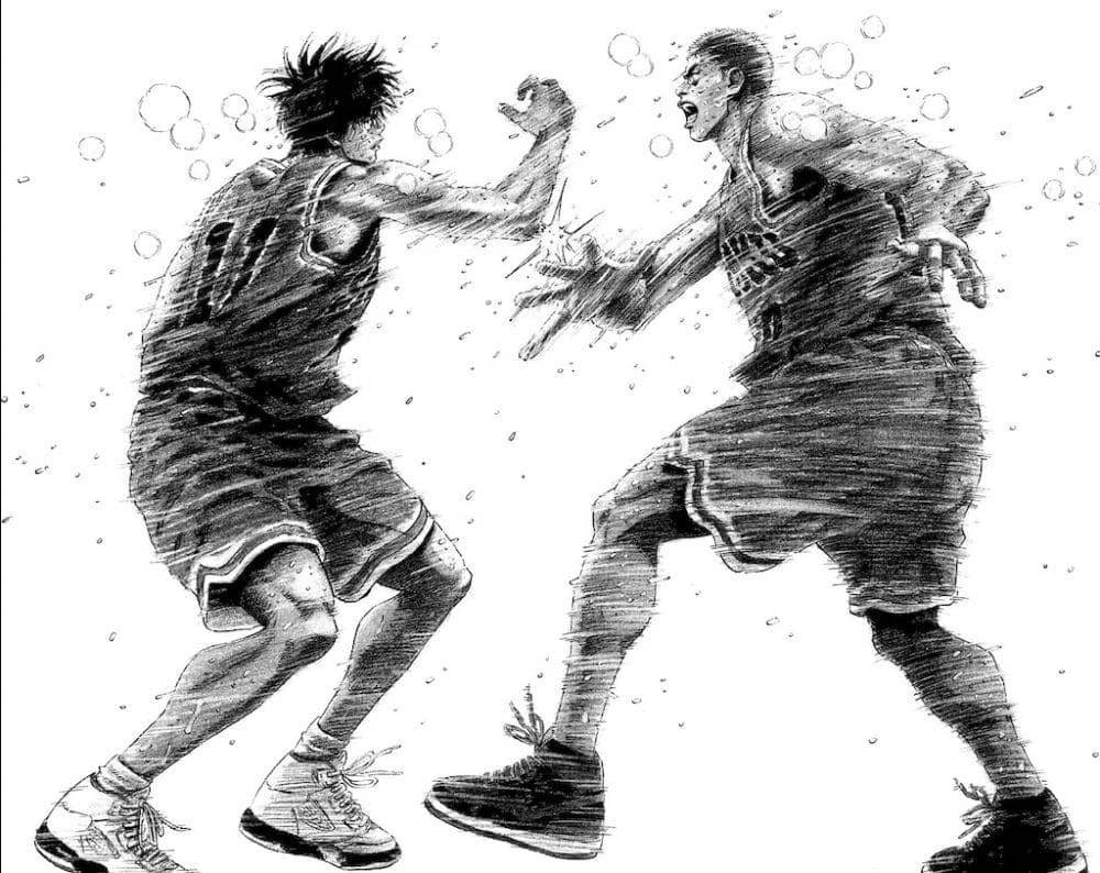 Sakuragi Hanamichi dan Rukawa Kaede (dok. Shueisha/ Slam Dunk)