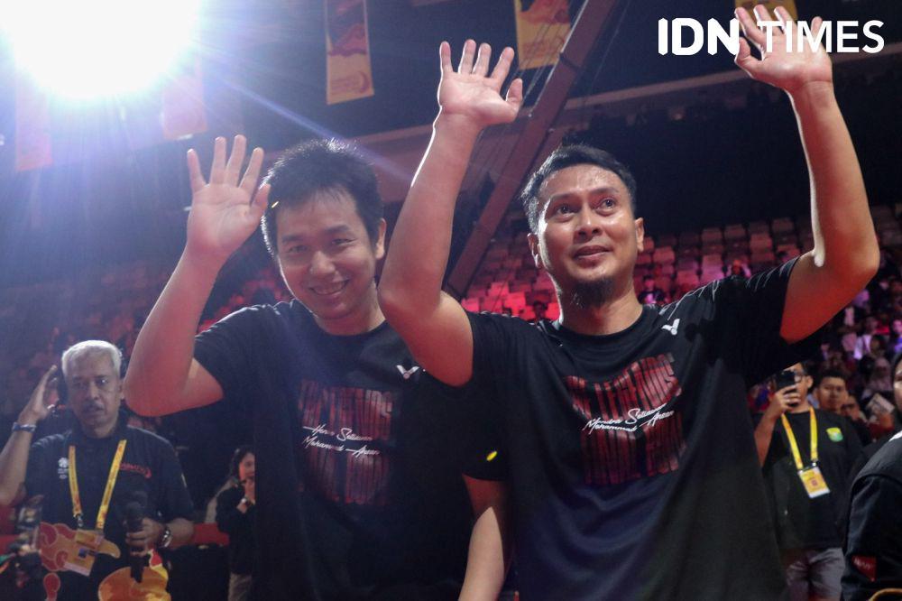 Hendra Setiawan/Mohammad Ahsan dalam acara perpisahan bertajuk Tribute to The Daddies di Istora Senayan Jakarta (IDN Times/Fauzan)