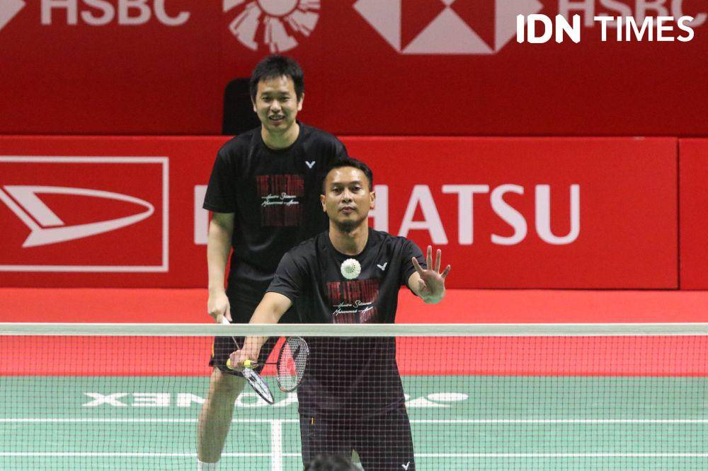 Hendra Setiawan/Mohammad Ahsan dalam acara perpisahan bertajuk Tribute to The Daddies di Istora Senayan Jakarta (IDN Times/Fauzan)