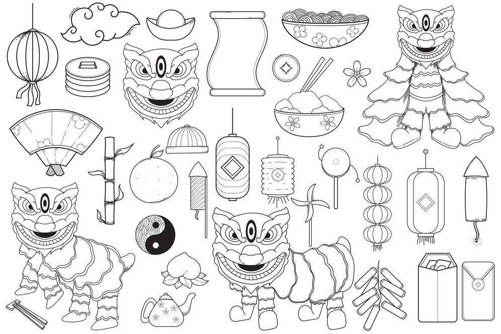ilustrasi gambar mewarnai bertema imlek (freepik.com/orchidart)