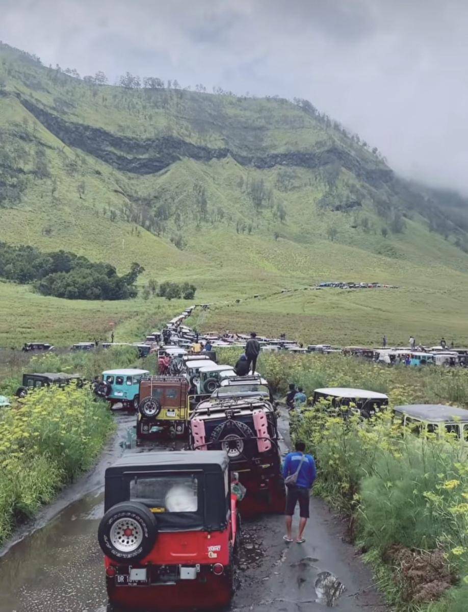 Potret kemacetan parah di Savana Gunung Bromo. (IDN Times/Istimewa)