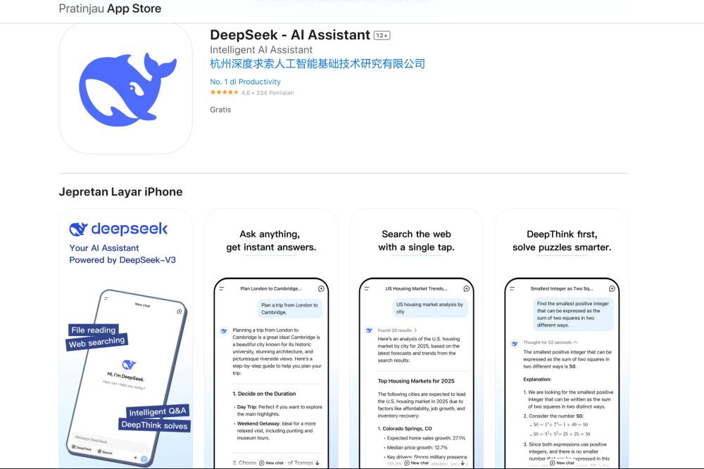 tampilan DeepSeek. di App Store. (dok. DeepSeek)