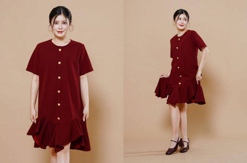 This Is April - CNY Moonlit Blossoms Dress Maroon (thisisapril.com)