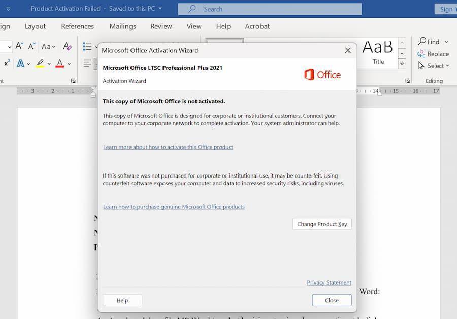 Apa Itu Product Activation Failed di Microsoft Word?