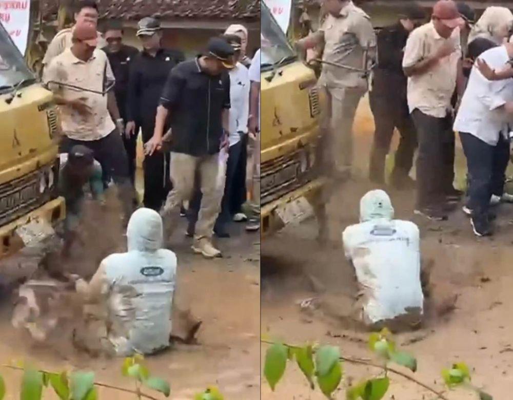 Viral! Anggota DPRD Lampung Diciprati Warga Air Kumbangan Jalan Rusak