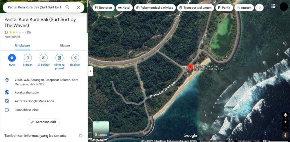 Tangkapan layar Pantai Kura Kura Bali di Google Maps (Google Maps)
