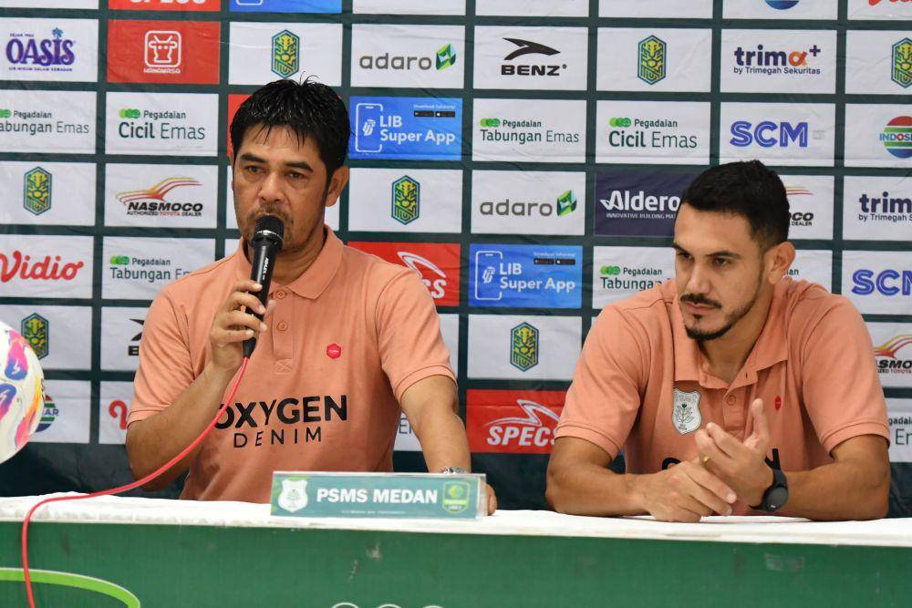 Pelatih PSMS Nil Maizar dan Striker Juninho Cabral jelang hadapi Nusantara United babak playoff degradasi Liga 2 musim ini di Stadion Kebo Giro, Boyolali, Jawa Tengah (dok.PSMS)