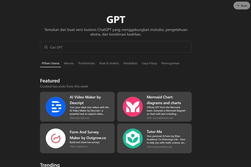 tampilan GPT Store. (dok. OpenAI)