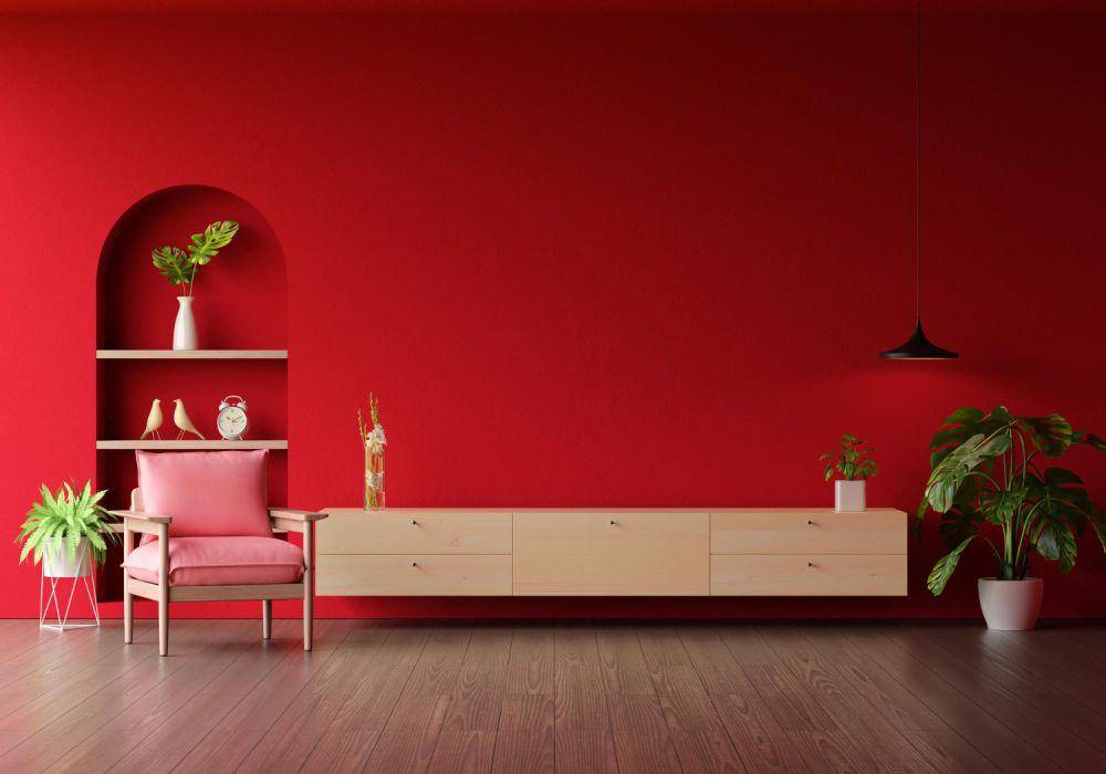 Ilustrasi ruang dengan dinding warna merah (freepik.com/wuttichai1983)