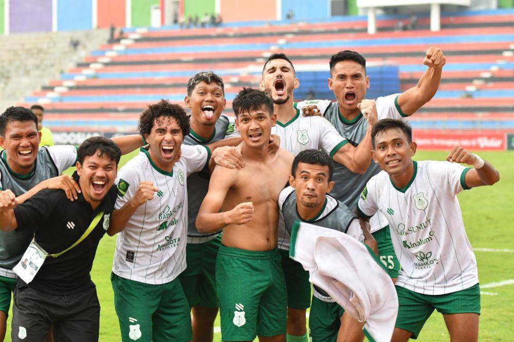 Imam Bagus Kurnia mencetak gol kemenangan PSMS atas Nusantara United di babak playoff Liga 2 (dok.PSMS)