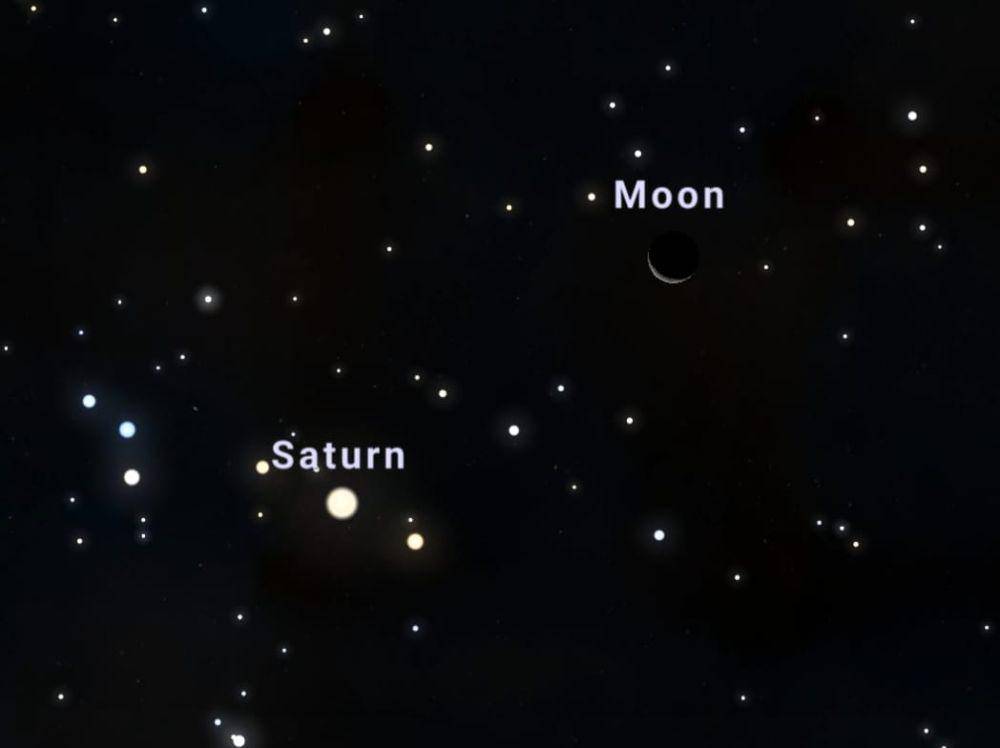 ilustrasi konjungsi Bulan dan Saturnus (stellarium-web.org)