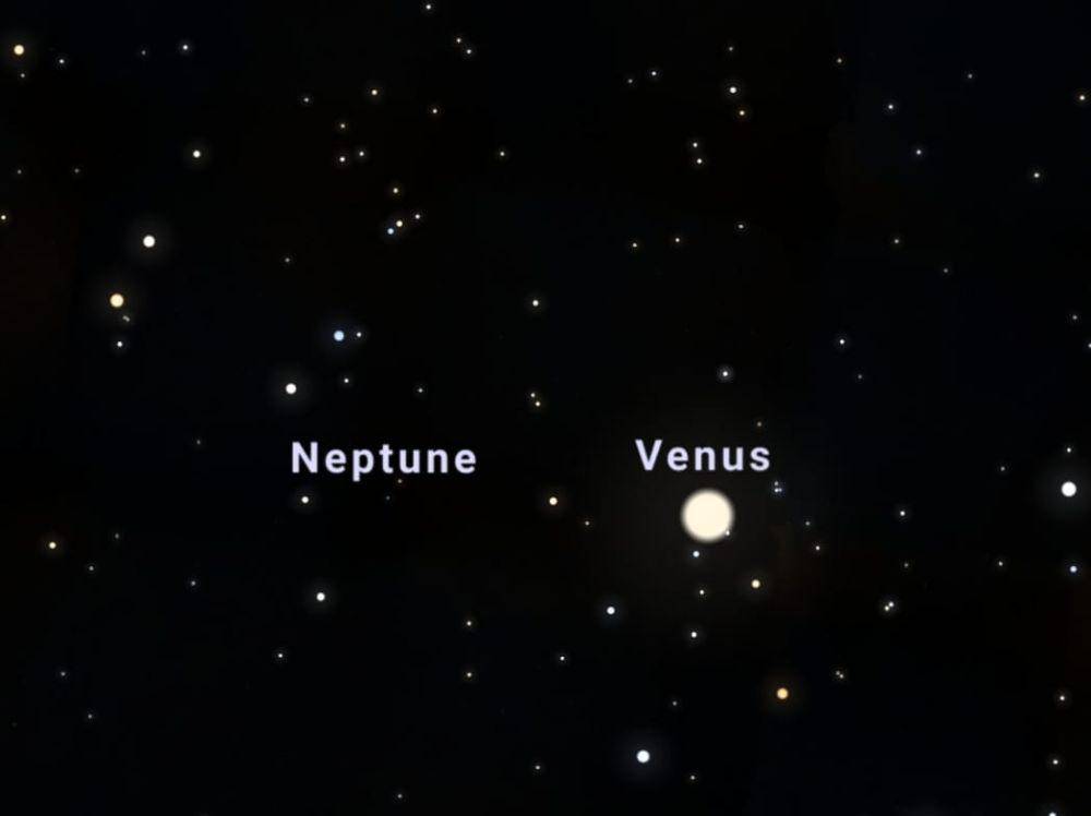 ilustrasi konjungsi Venus dan Neptunus (stellarium-web.org)