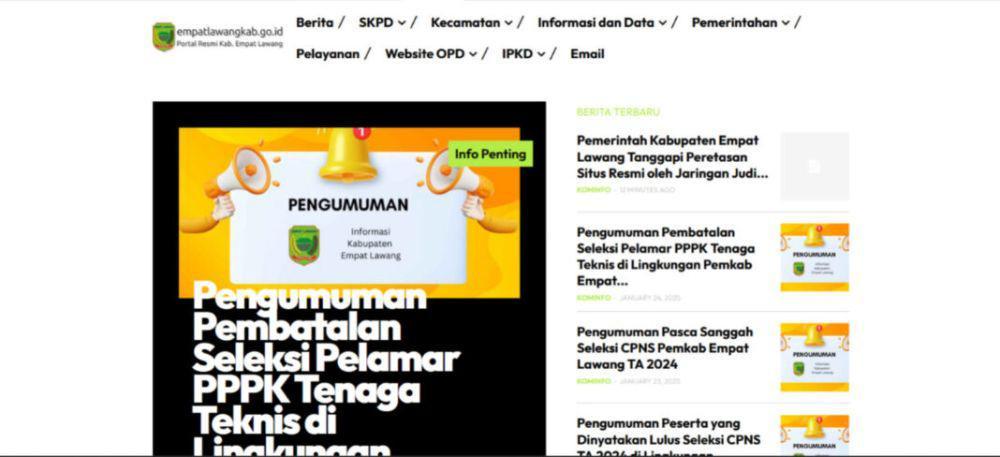 Website Pemkab Empat Lawang Diretas Judol, Laman Sementara Ditutup