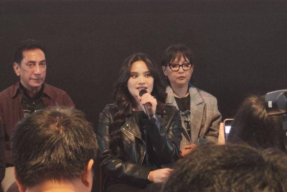 Adzana Ashel di konferensi pers film Petaka Gunung Gede, Jumat (31/1/2025) (dok. IDN Times/Shandy Pradana)