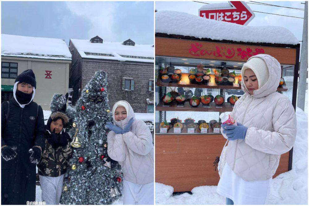 10 Potret Keluarga Tika Ramlan ke Hokkaido, Menerjang Hujan Salju