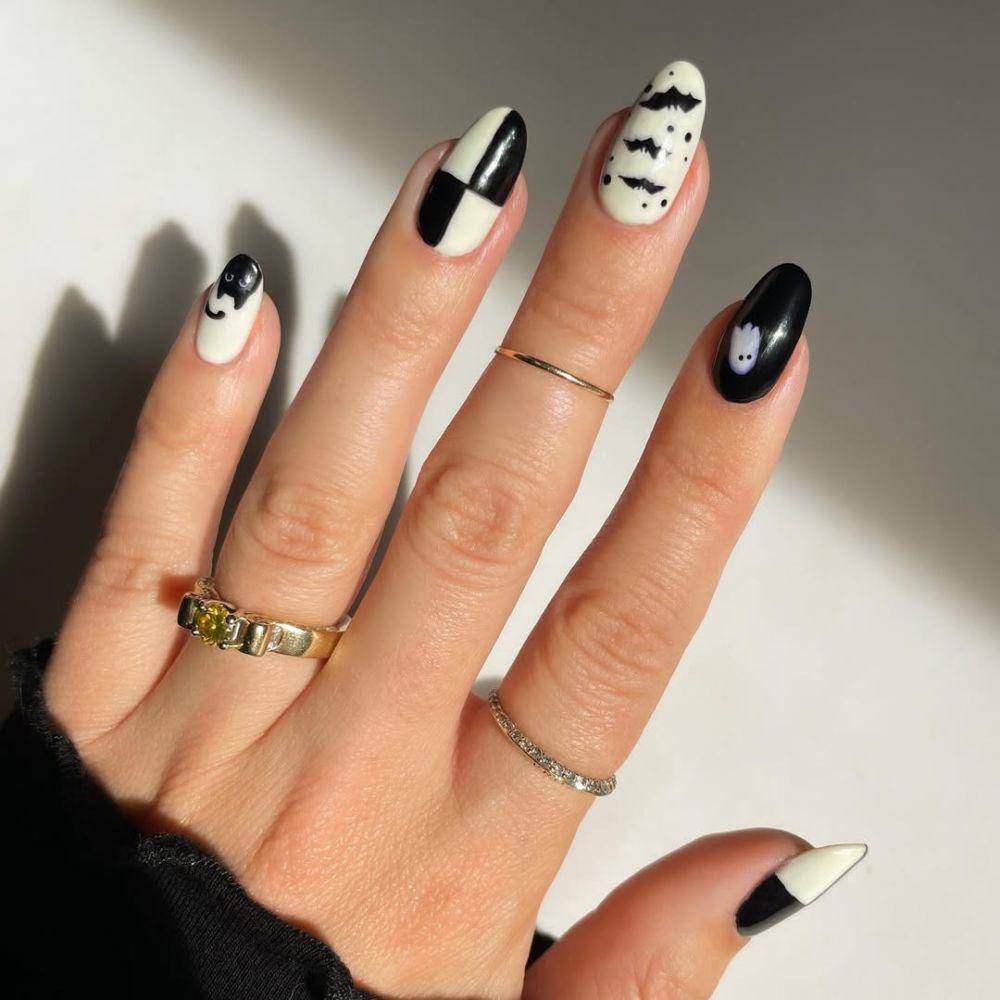 inspirasi model nail art bernuansa hitam-putih (instagram.com/oliveandjune)